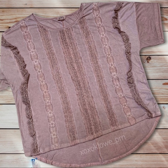 1 S POL Pink Boho Lace & Ruffle Short Sleeve Knit Top - Picture 8 of 8